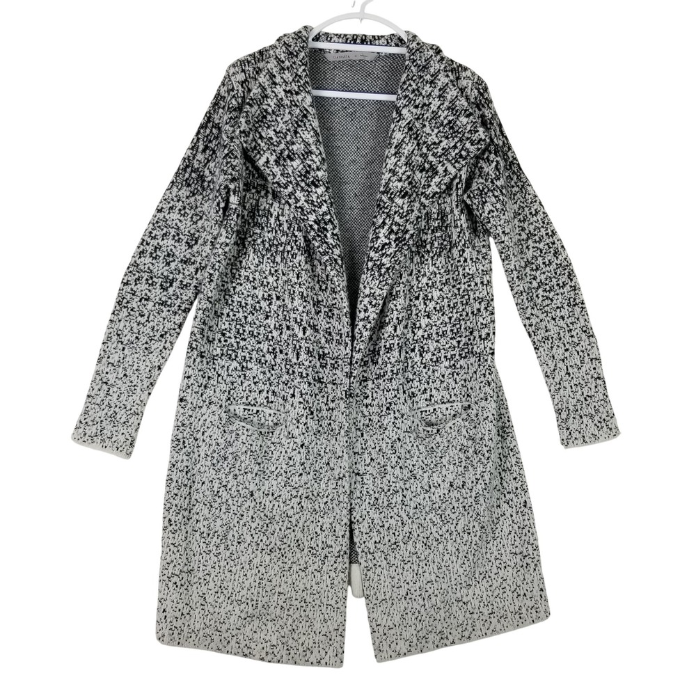 Athleta Cardigan Women Medium Black White Wool Cashmere Longline Open Front